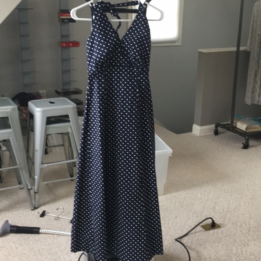 Lands End navy/white polka dot dress. Size 4